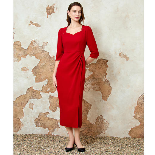 EITIE爱特爱2025春节新款高级感显瘦过膝订婚敬酒服宴会礼服连衣裙8177804 商品图1