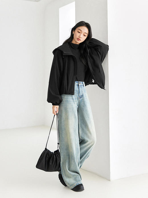 IC羊毛填充短款面包棉服 拉链式长袖纯色连帽外套 商品图9