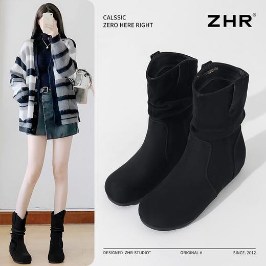 ZHR则则复古堆堆靴女2024新款内增高洋气小短靴加绒时尚绒面女靴 商品图4