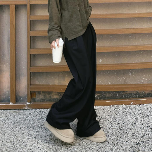 【顺丰包邮】43128 洛诗琳秋季新款黑色垂感阔腿拖地西装裤816 商品图1