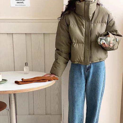 丁摩 PU皮短款白鸭绒羽绒服女冬季时尚立领免洗宽松小个子外套4ZF-23343 商品图2