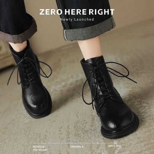 ZHR则则后拉链马丁靴加绒保暖小短靴2024新款厚底瘦瘦靴百搭女靴 商品图2