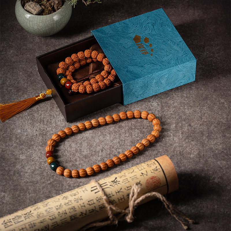 【经典】岸纾 天然小金刚菩提/京八棱猴头核桃玛瑙文玩手持双圈手串  原籽文玩盘玩手链