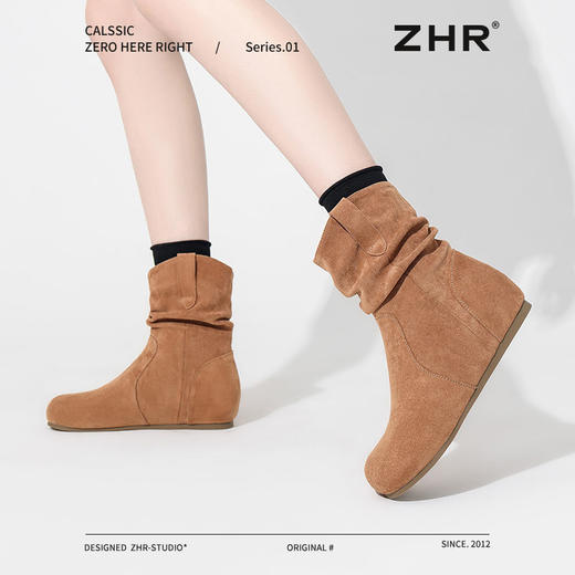 ZHR则则复古堆堆靴女2024新款内增高洋气小短靴加绒时尚绒面女靴 商品图9