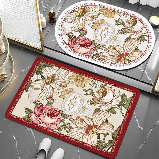 【复古花纹浴室地垫】吸水地垫硅藻泥浴室地垫强吸水净脚耐脏防滑卧室门边脚垫。ry 商品图7