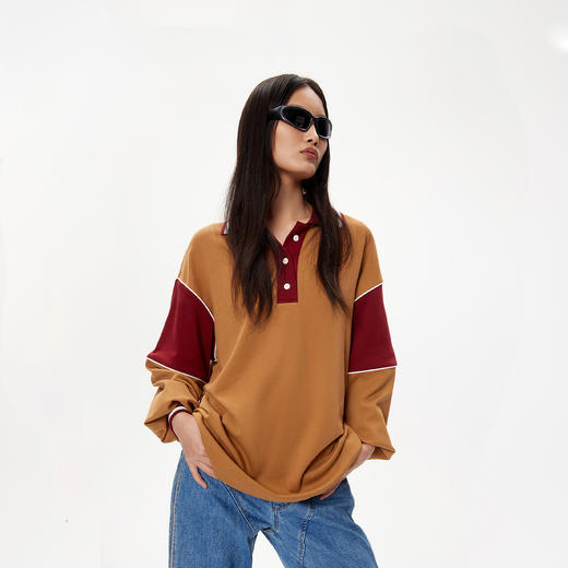 [捡漏价]lost in echo设计师品牌拼接透气休闲百搭撞色拼接长袖POLO衫宽松 商品图1