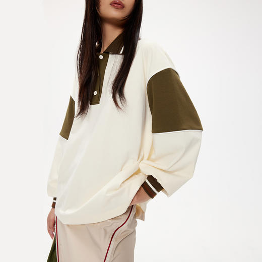 [捡漏价]lost in echo设计师品牌拼接透气休闲百搭撞色拼接长袖POLO衫宽松 商品图0