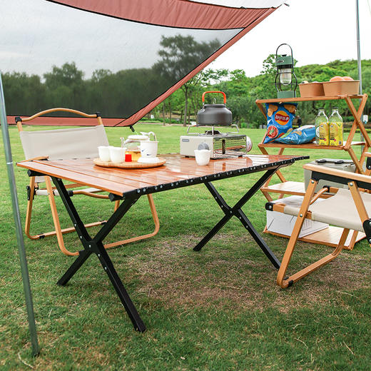 徽羚羊 云随 碳钢 木纹蛋卷桌 90cm HLY-YYTC-22108 商品图3