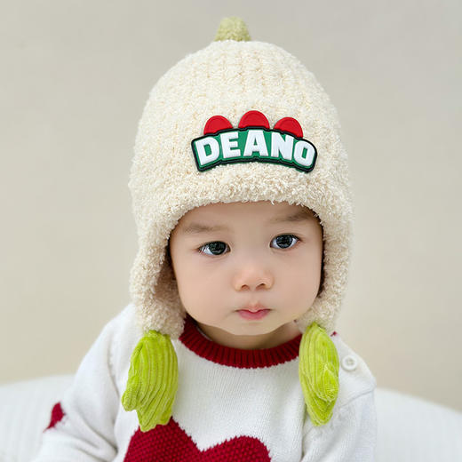 儿童帽子冬岁宝宝加厚针织护耳帽可爱卡通立体恐龙保暖韩版毛线 商品图1