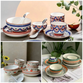 亏本清空仓库计划💥 某东佳*佰大牌库存 美式系列波西米亚风实用餐具套装 一套带走18件 成套好收纳 安全环保釉下彩工艺  精美波西米亚风格手绘  送人自留皆宜