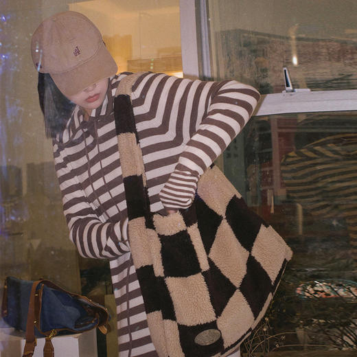 【顺丰包邮】42347 洛诗琳秋冬法士慵懒风连帽休闲条纹羊毛连衣裙20034 商品图1