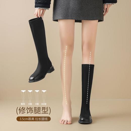 ZHR厚底骑士靴不过膝长筒靴女加绒时尚百搭长靴气质骑士靴女靴子 商品图3