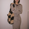 【顺丰包邮】42347 洛诗琳秋冬法士慵懒风连帽休闲条纹羊毛连衣裙20034 商品缩略图0
