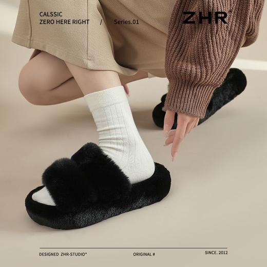 ZHR则则简约加绒保暖厚底毛毛拖鞋2024冬季新款百搭轻便女鞋ins潮 商品图8
