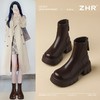 ZHR则则复古圆头粗跟短靴女2024秋冬新款英伦风加绒保暖棉靴增高 商品缩略图1