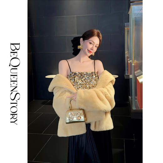 余潇潇【黑金晚宴】性感丝绒亮片后背拼接弹力针织抹胸吊带背心 商品图2