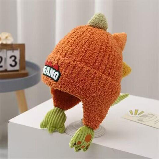 儿童帽子冬岁宝宝加厚针织护耳帽可爱卡通立体恐龙保暖韩版毛线 商品图9