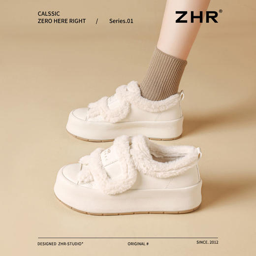 ZHR则则加绒厚底棉鞋魔术贴圆头女鞋毛毛鞋冬季新款ins百搭休闲鞋 商品图2