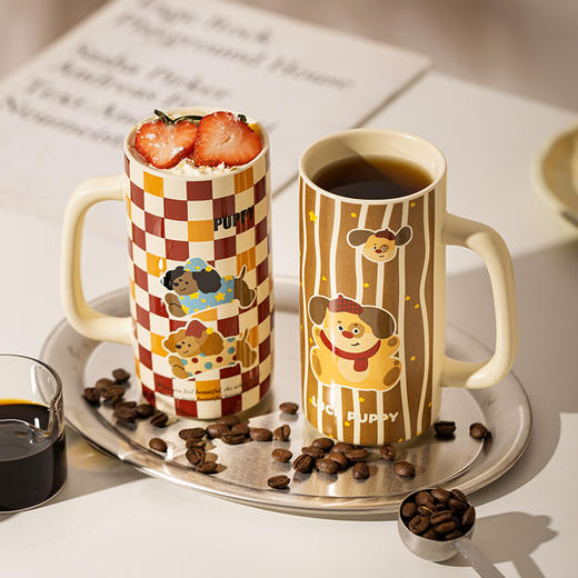摩登主妇可爱小狗杯子家用喝水杯高颜值早餐杯好看高杯陶瓷马克杯 商品图2
