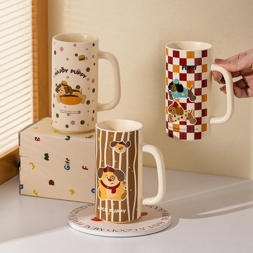 摩登主妇可爱小狗杯子家用喝水杯高颜值早餐杯好看高杯陶瓷马克杯 商品图3
