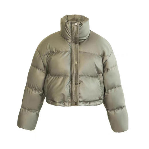 丁摩 PU皮短款白鸭绒羽绒服女冬季时尚立领免洗宽松小个子外套4ZF-23343 商品图4