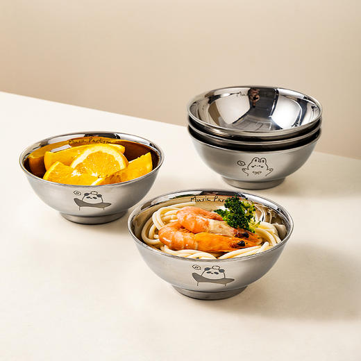 摩登主妇动物派对不锈钢碗儿童饭碗家用餐具碗具宝宝碗吃饭专用碗 商品图0