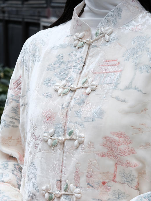 盛唐牡丹| 如意湖亭丝绒花扣外套-白色 商品图2
