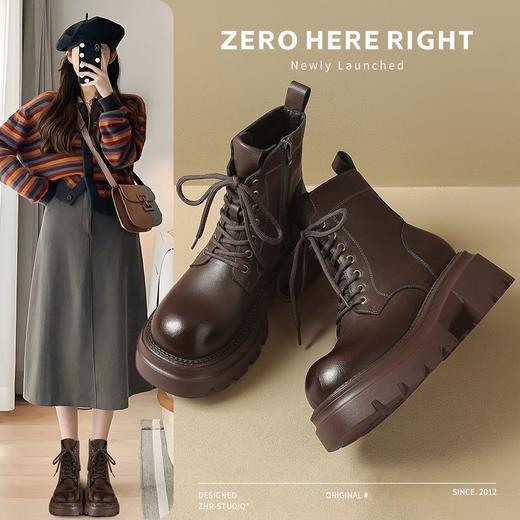 ZHR则则厚底马丁靴英伦小短靴洋气百搭女靴2024新款加绒保暖靴子 商品图1