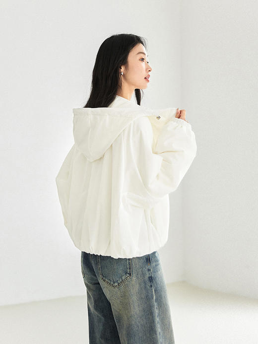 IC羊毛填充短款面包棉服 拉链式长袖纯色连帽外套 商品图10