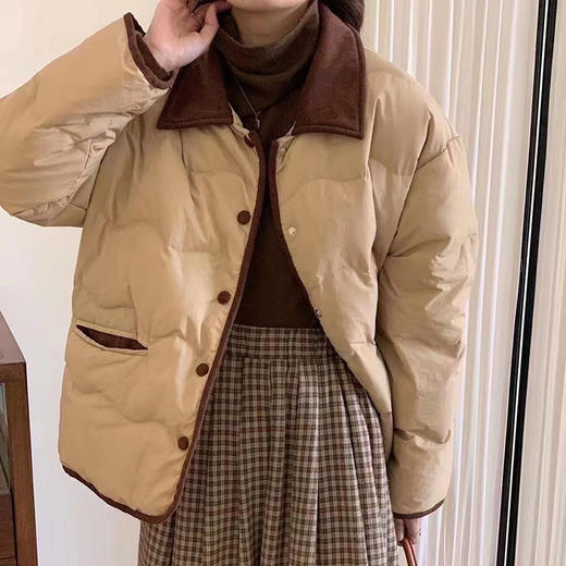 丁摩 撞色小香风翻领东大门羽绒服女短款休闲百搭外套4ZF- 9251 商品图1
