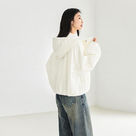 IC羊毛填充短款面包棉服 拉链式长袖纯色连帽外套 商品图4