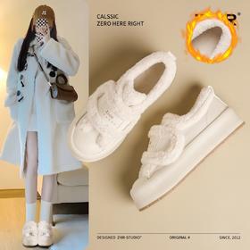 ZHR则则加绒厚底棉鞋魔术贴圆头女鞋毛毛鞋冬季新款ins百搭休闲鞋