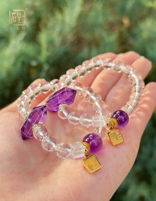 吾行·紫水晶晶柱白水晶能量手链 商品图2