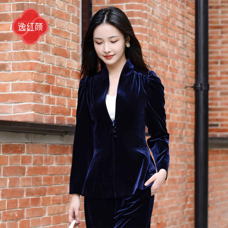 上海逸红颜 清琳 2026年早春新款丝绒气质西装外套女中国风短外套