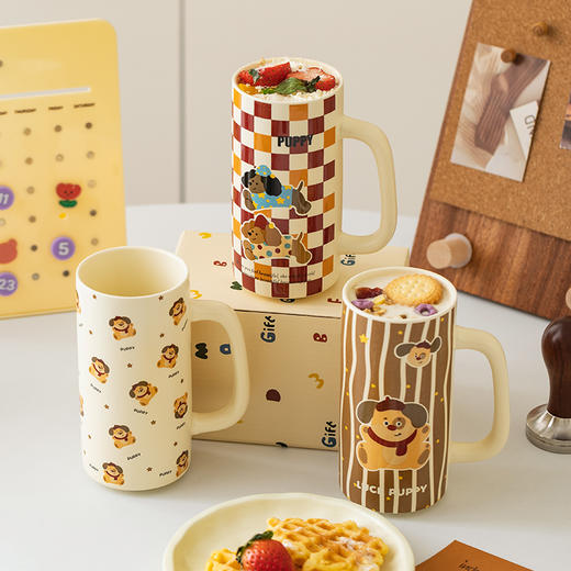 摩登主妇可爱小狗杯子家用喝水杯高颜值早餐杯好看高杯陶瓷马克杯 商品图4