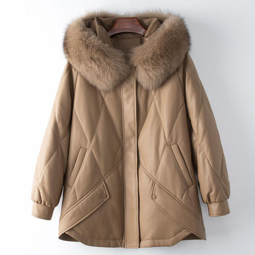 丁摩 秋冬真皮皮羽绒狐狸毛领女式休闲鹅绒服外套4ZF-77033 商品图5