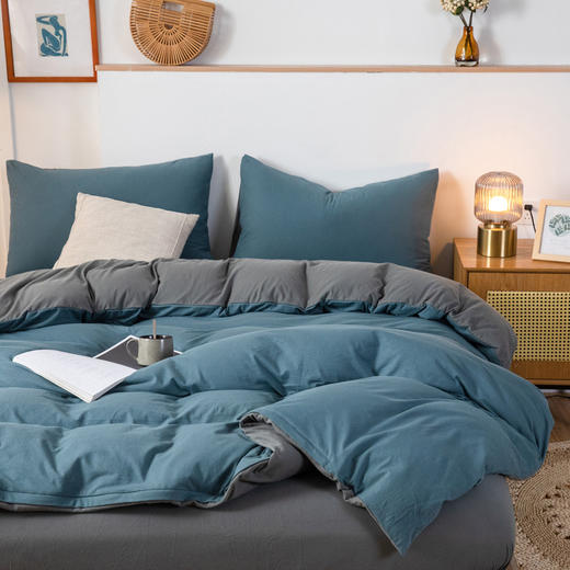 【天竺棉双拼四件套】纯色针织棉四件套双拼天竺棉床品套件柔软针织件套 商品图2