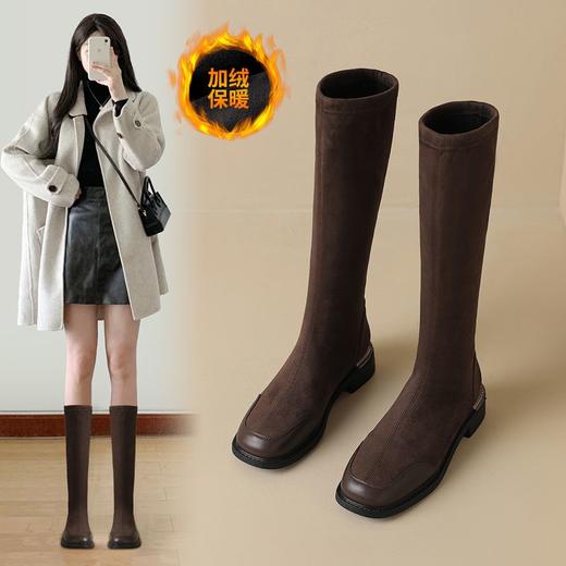 ZHR厚底骑士靴不过膝长筒靴女加绒时尚百搭长靴气质骑士靴女靴子 商品图1