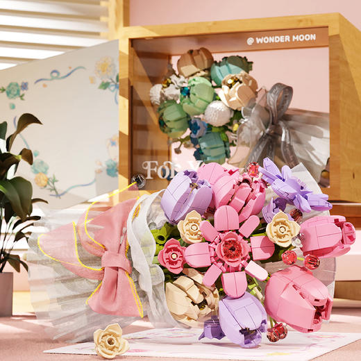 月光社FORYOU积木花束永生花相框diy益智拼装玩具创意生日礼物 商品图4