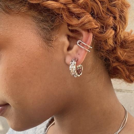 LHWINDSOR 曲别针戒指小钻镶嵌轻盈回形针造型耳骨夹指环可调节开口尾戒 商品图8