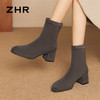 ZHR则则复古时髦摩登粗跟短靴女2024秋冬新款简约纯色绒面瘦瘦靴 商品缩略图7