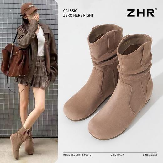 ZHR则则复古堆堆靴女2024新款内增高洋气小短靴加绒时尚绒面女靴 商品图3