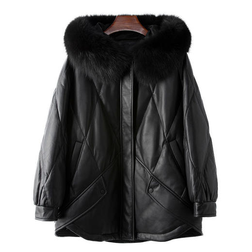 丁摩 秋冬真皮皮羽绒狐狸毛领女式休闲鹅绒服外套4ZF-77033 商品图4