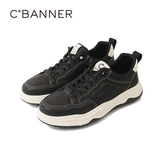 千百度男鞋厚底时尚休闲鞋气质百搭新款增高皮面板鞋轻便运动鞋A25160951 商品图5