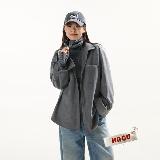 2024新品~白标家微胖定制胸前口袋加厚翻领衬衫外套女冬季大码上衣 商品图3