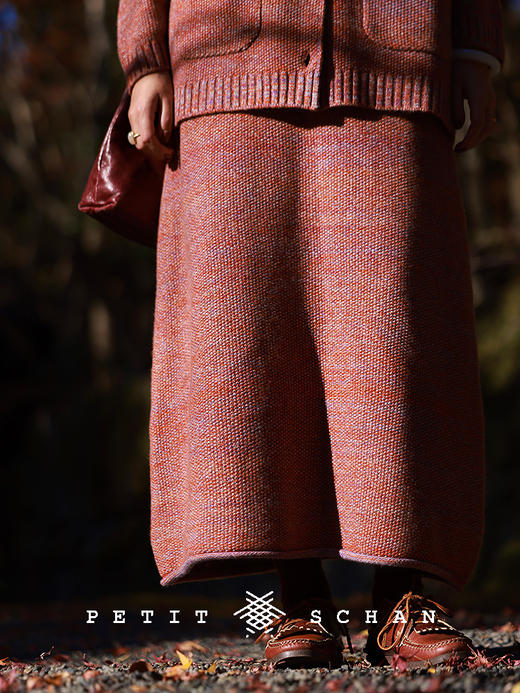 PETIT SCHAN小闪 CLO#675 Winter sakura 冬日樱花  纯羊毛松紧腰卷边针织半裙 商品图1