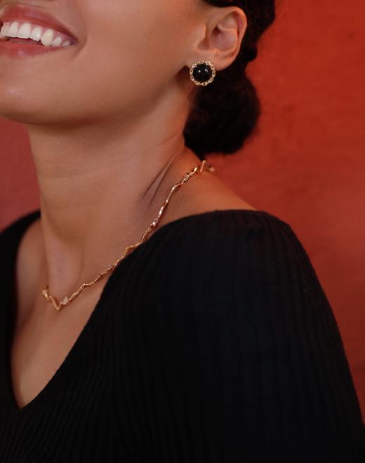 LHWINDSOR Girlboss黑色古董感链条耳钉圆形简约链条包边小巧耳饰 商品图4