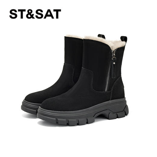 星期六时尚百搭加绒保暖厚底拉链雪地靴SS341181SM 商品图10