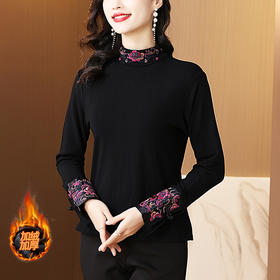 KQL 422H2289重工刺绣高领磨毛打底衫弹力上衣