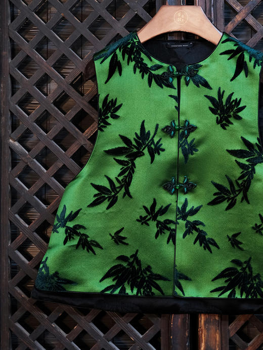 盛唐牡丹|竹子纹漳缎对襟马甲 商品图1